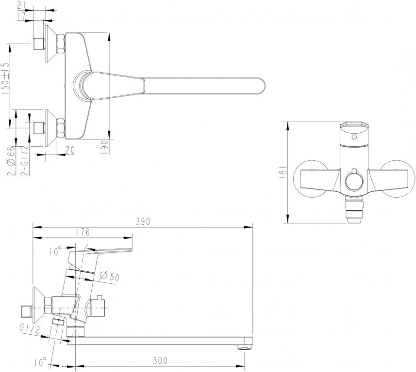 Смеситель для ванны с душем Bravat Line F65299C-1L хром