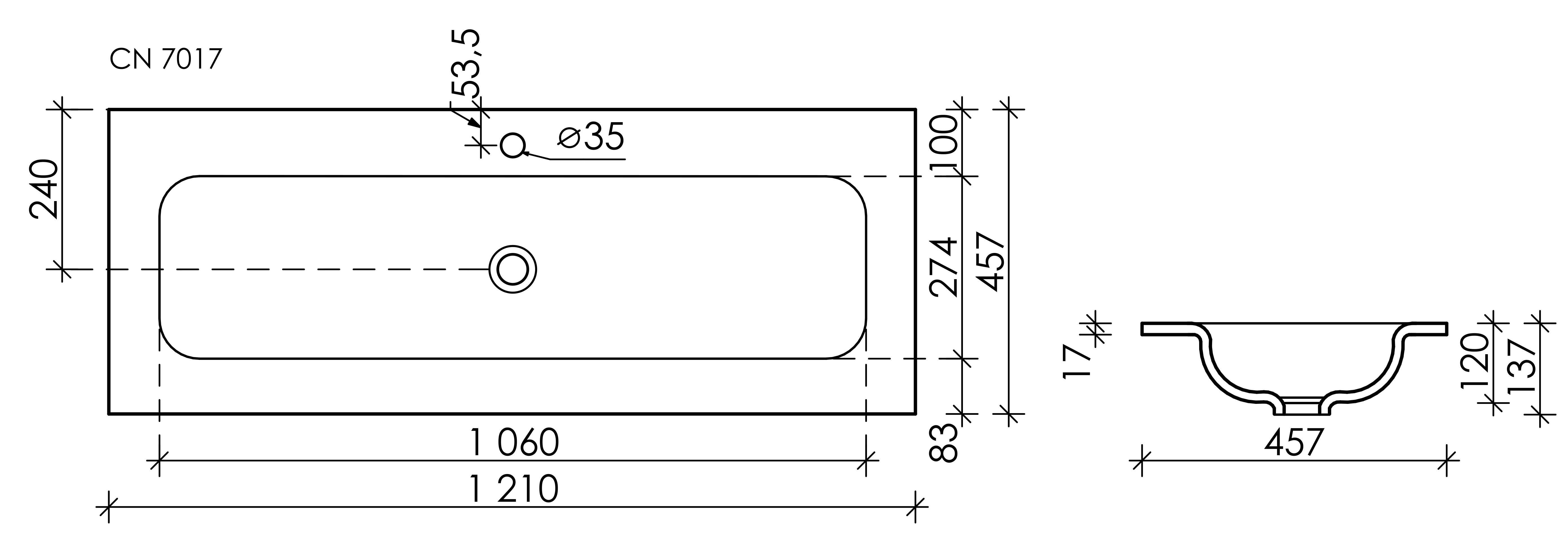 Раковина встраиваемая Ceramica Nova Grace 120см CN7017MB черная матовая