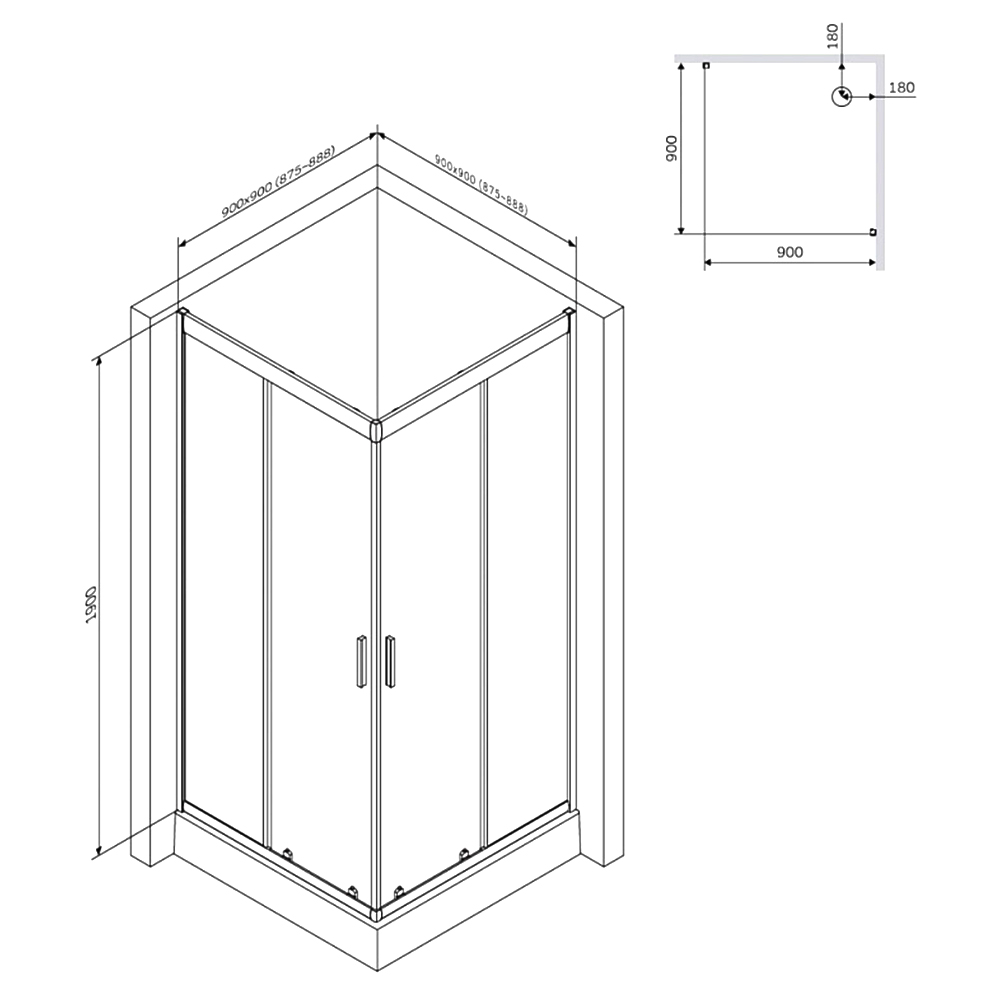 Душевой уголок AM.PM Gem S 90x90см W93G-403-090BT профиль черный, стекло прозрачное