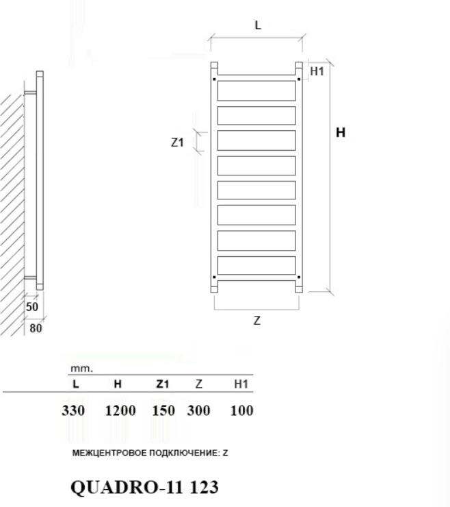 Полотенцесушитель электрический Приоритет Quadro 11 96x30 EQ11-93/9005PBRT4 черный