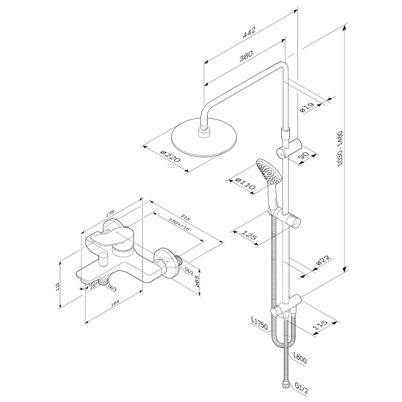 Душевая стойка AM.PM X-Joy F42885A14 со смесителем, черный