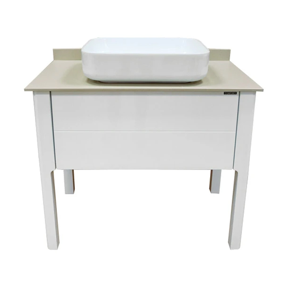 Тумба с раковиной Comforty Лондон 90-1 00-00006547 белая глянцевая, с бежевой столешницей