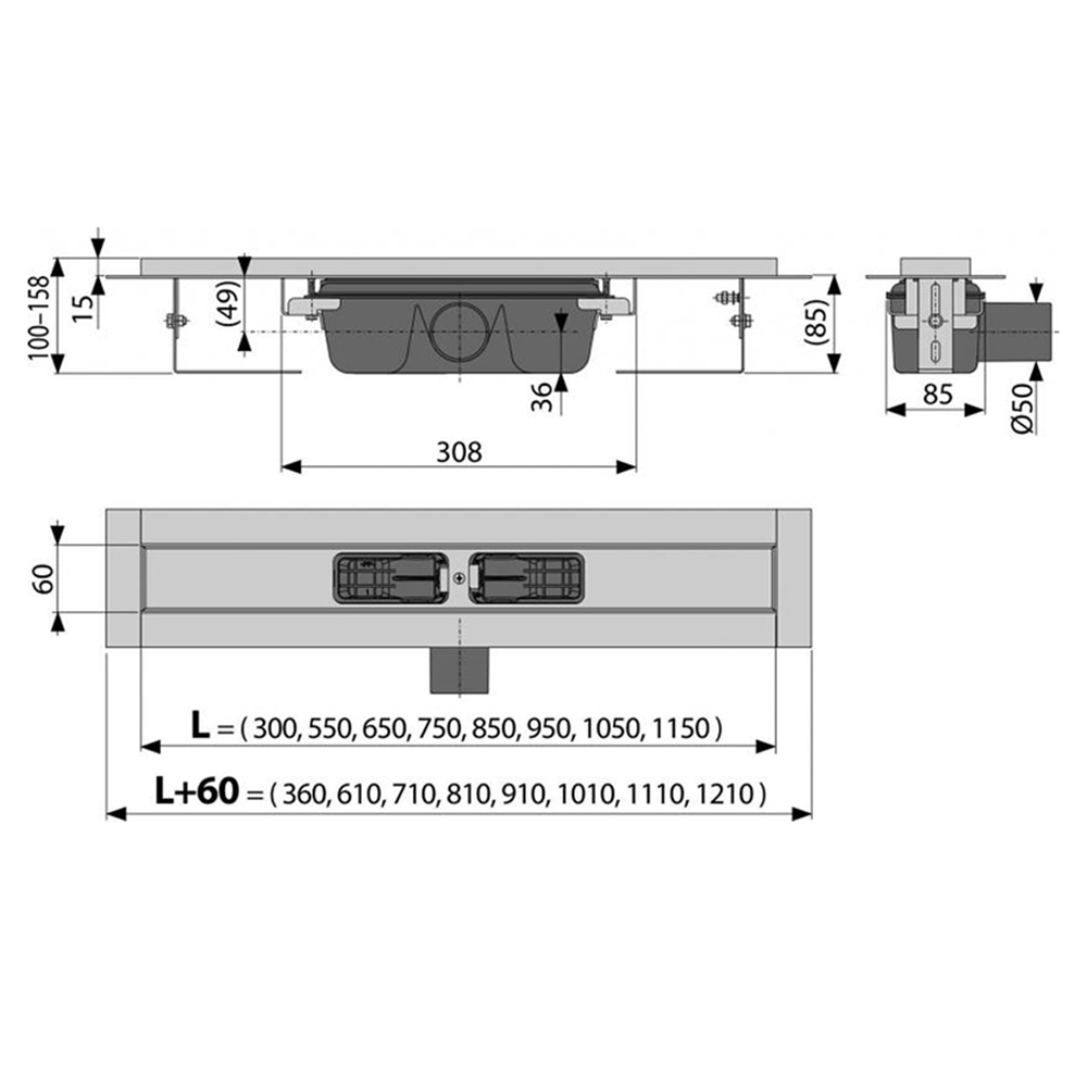 Душевой лоток AlcaPlast APZ1 650 с опорами, хром