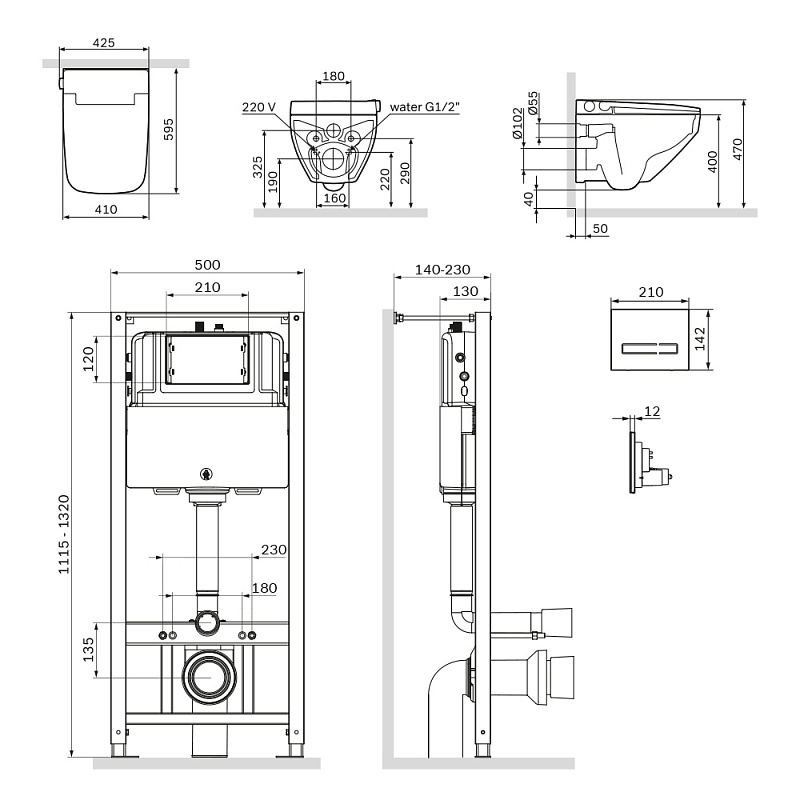 Инсталляция с унитазом и клавишей AM.PM Inspire 2.0 IS450A38.CCC50A белый, синий, черный