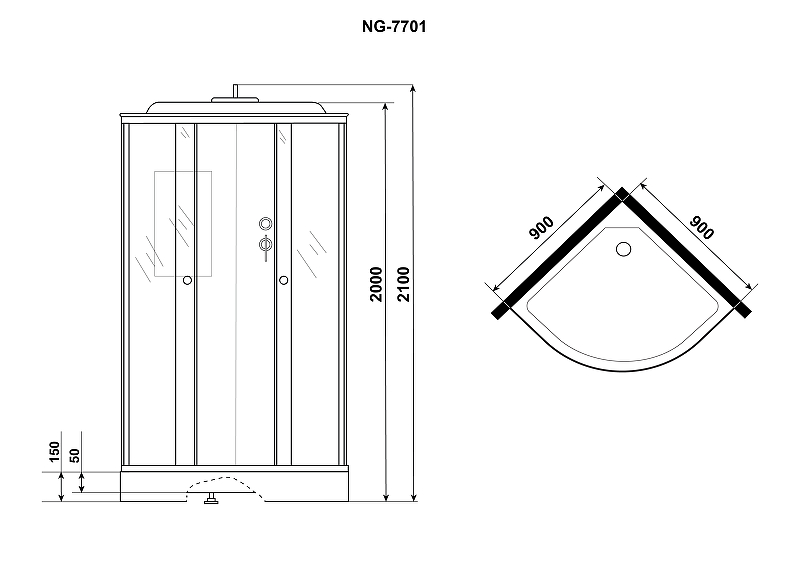 Душевая кабина Niagara Luxe 90x90см NG-7701M профиль хром