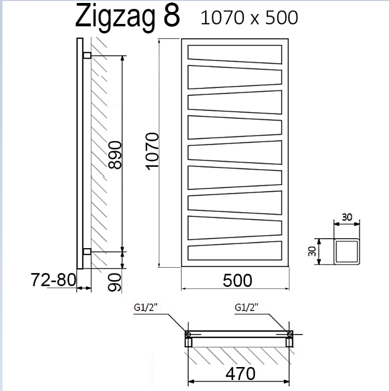 Полотенцесушитель электрический Приоритет Quadro Zigzag 4 107x50 черный