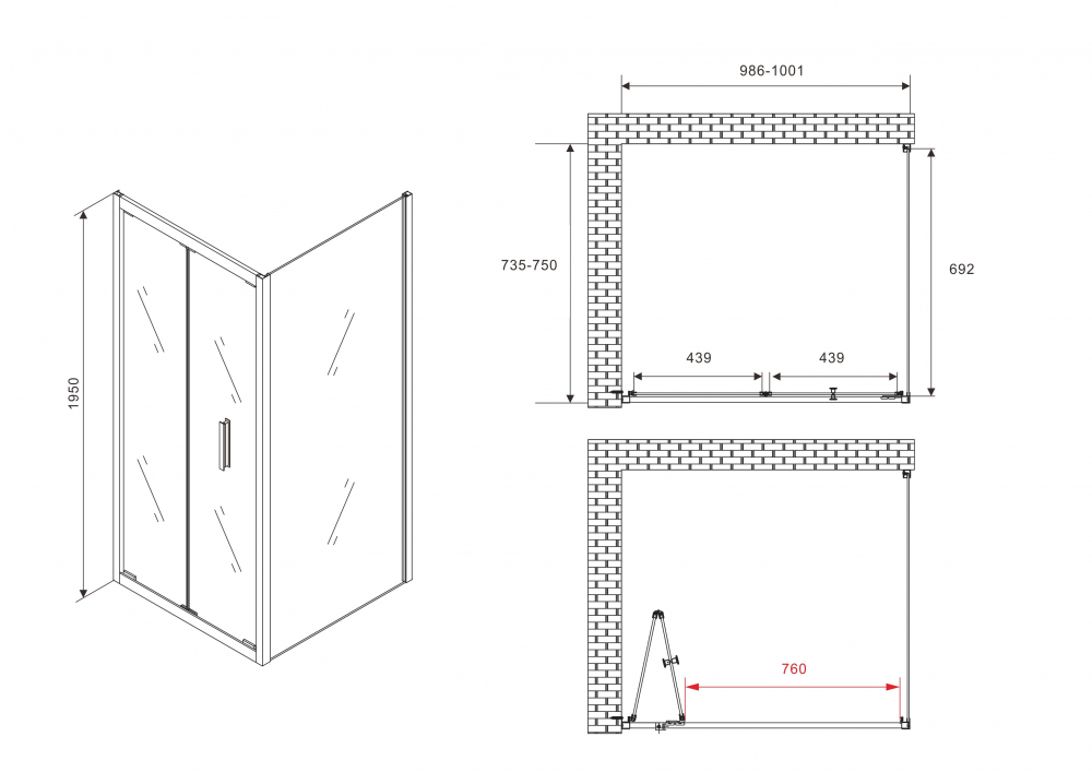 Душевой уголок ABBER Sonnenstrand 100х75см AG07100B-S75B профиль черный, стекло прозрачное