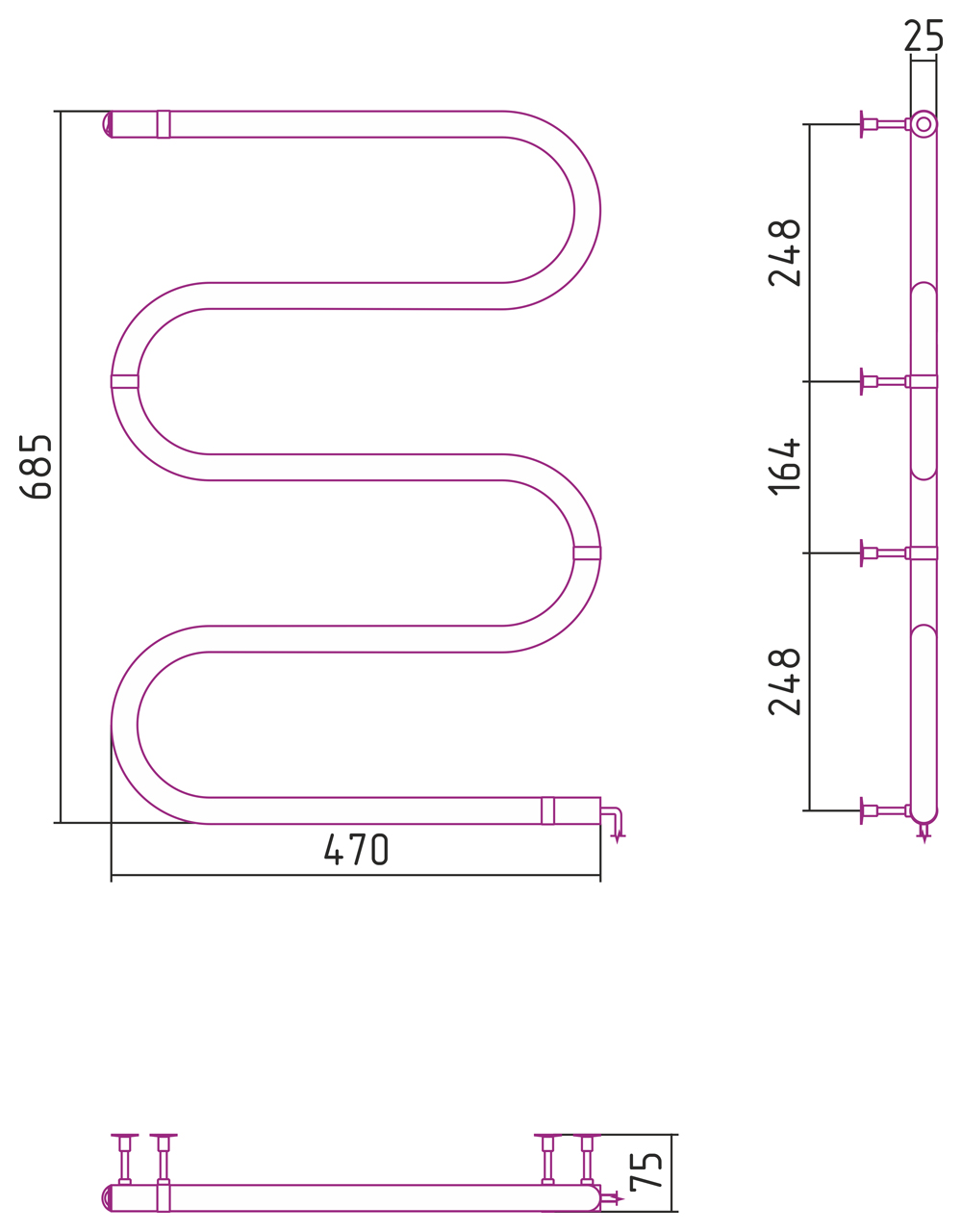 Полотенцесушитель электрический Сунержа Стилье МS-образный 70х50 см 00504-7050 хром