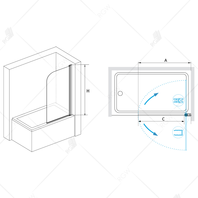 Шторка на ванну RGW Screens SC-09B 80x150см 06110908-14 профиль черный, стекло прозрачное