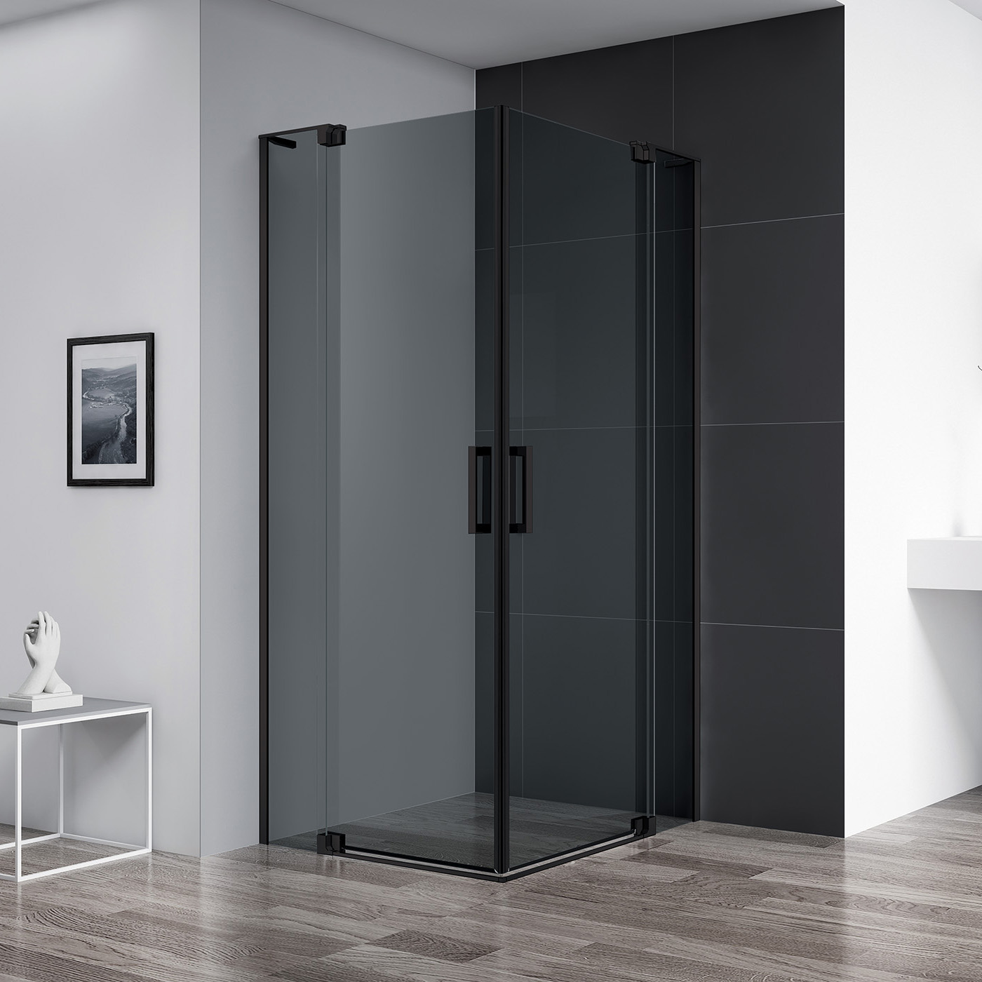 Душевой уголок Cezares Slider 80x80см SLIDER-A-2-70/80-GRIGIO-NERO профиль черный, стекло серое