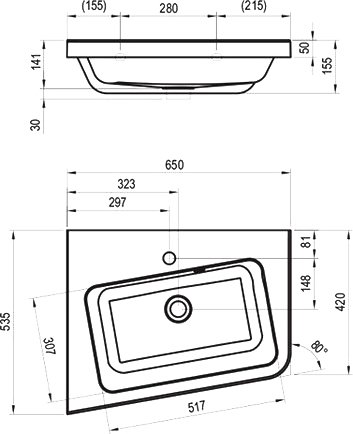 Тумба с раковиной Ravak 10° SD 10° 65 L белая