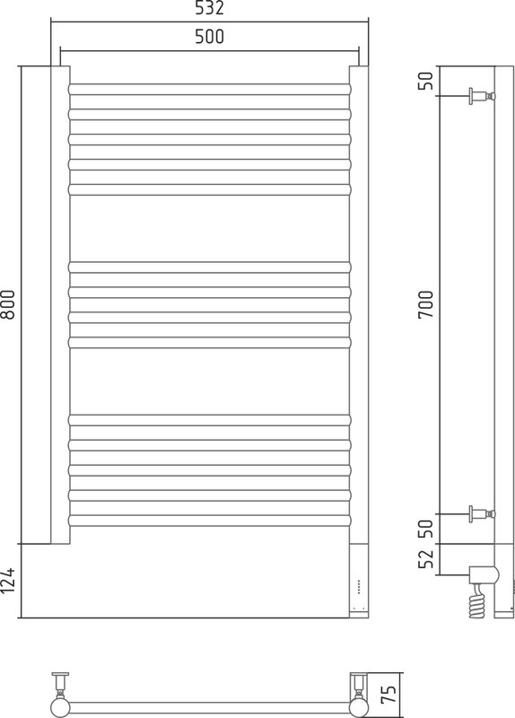 Полотенцесушитель электрический Сунержа Богема 3.0 80х50 R 31-5805-8050 черный матовый