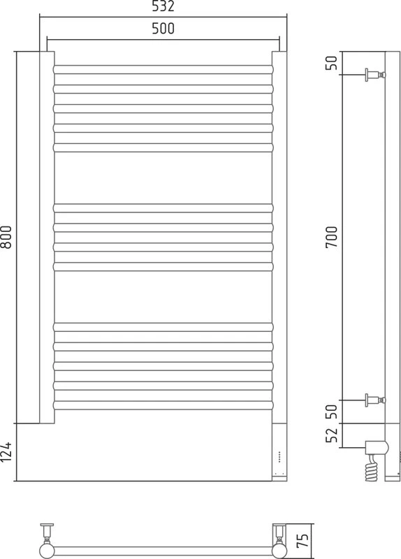 Полотенцесушитель электрический Сунержа Богема 3.0 80х50 R 31-5805-8050 черный матовый