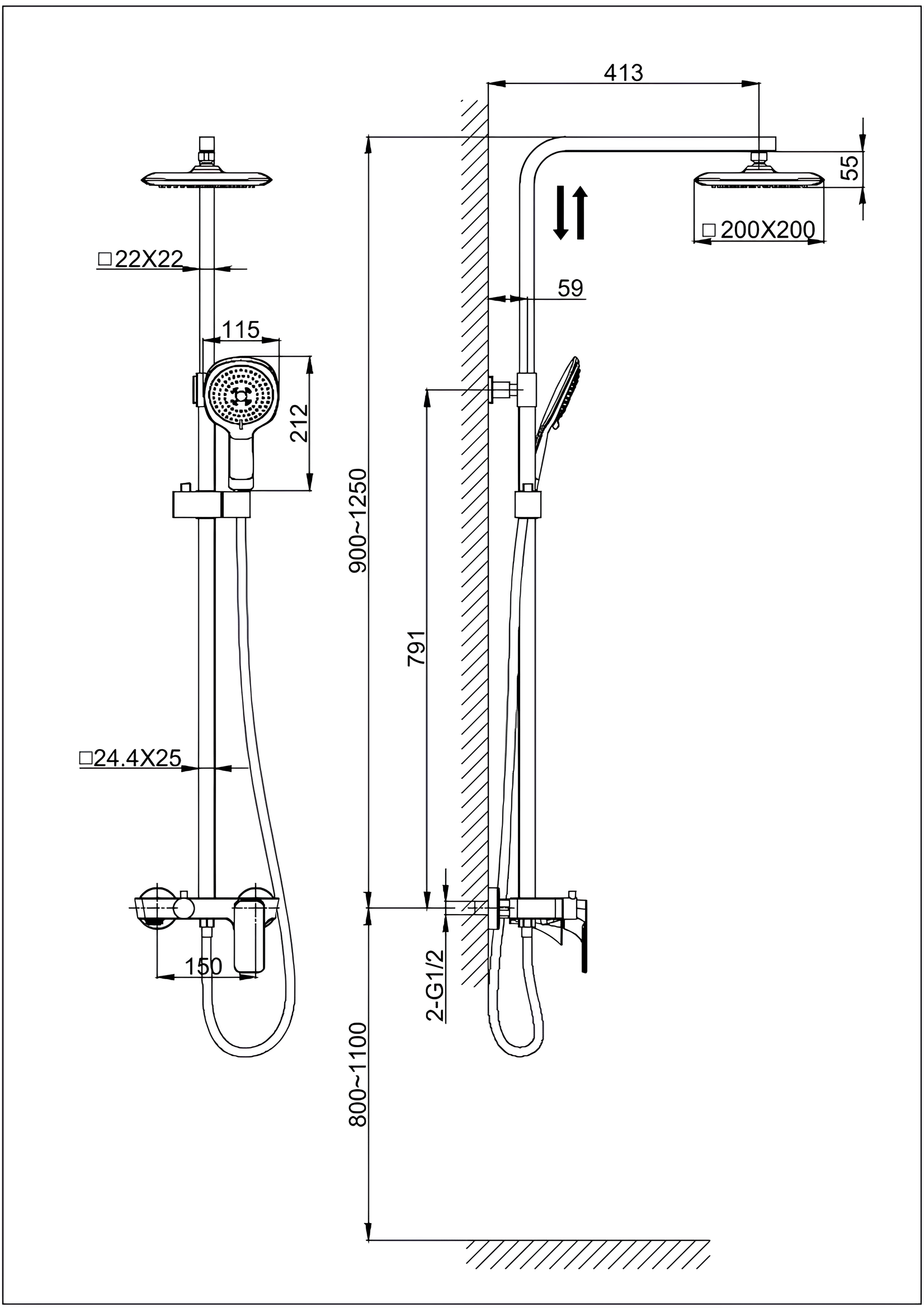 Душевая стойка D&K Berlin Technische DA1433725A02 черная матовая