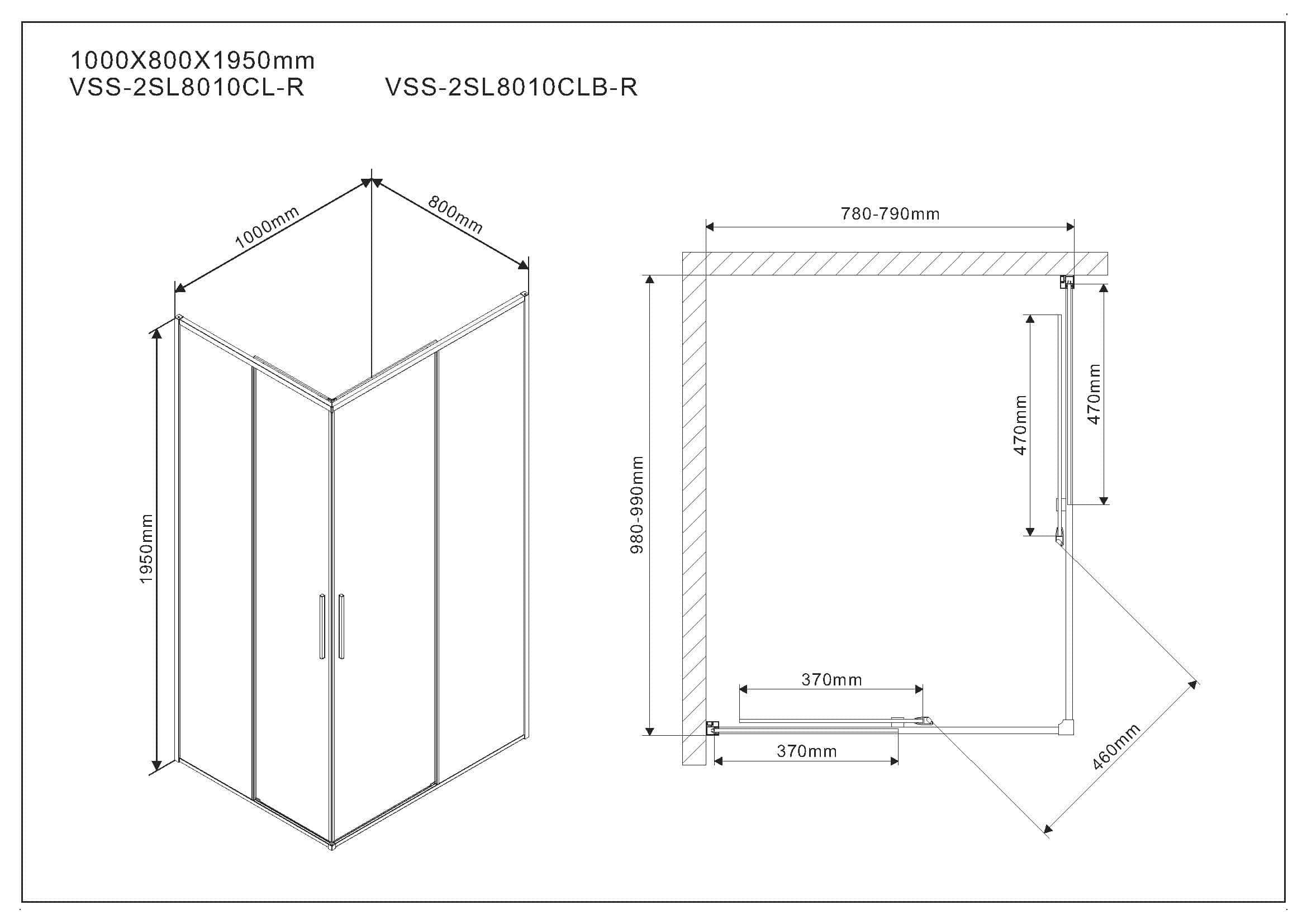 Душевой уголок Vincea Slim 100х80см VSS-2SL8010CLB-R профиль черный матовый, стекло прозрачное