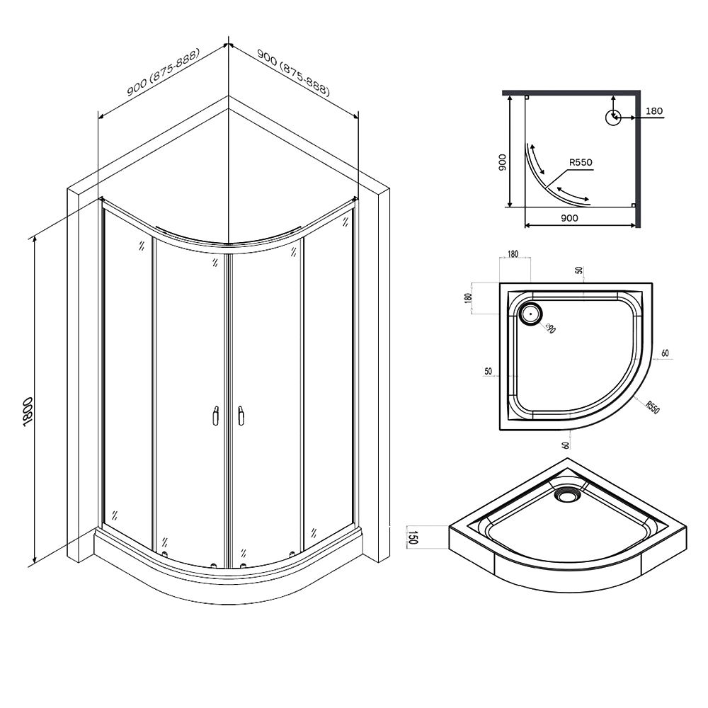 Душевой уголок AM.PM X-Joy 90x90см W88E-205-090MT профиль матовый хром, стекло прозрачное