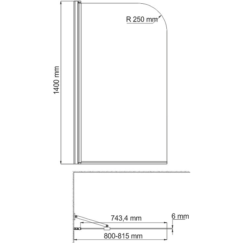 Шторка на ванну Wasserkraft Leine 80x140см 35P01-80 профиль хром, стекло прозрачное