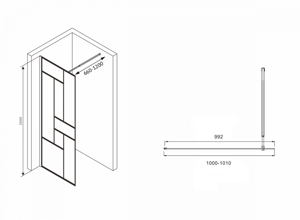 Душевая перегородка ABBER Immer Offen 100см AG63100B8 профиль черный, стекло прозрачное