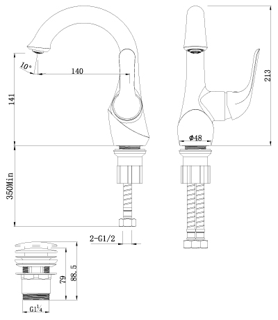 Смеситель для раковины Lemark Swan LM5406BG черный матовый / золото