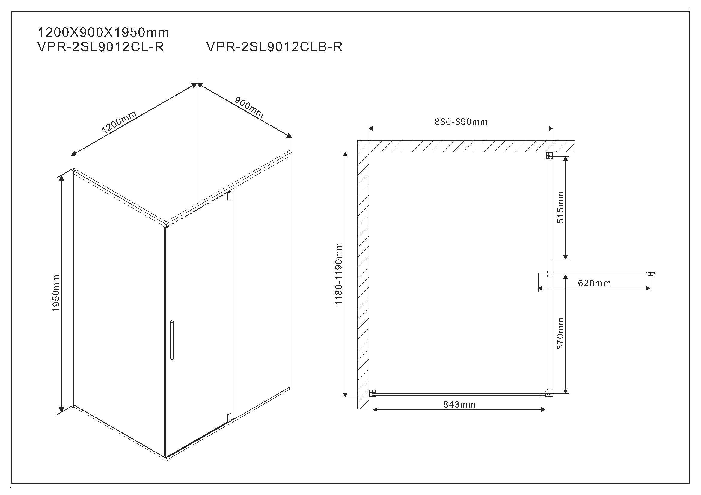 Душевой уголок Vincea Slim 120х90см VPR-2SL9012CL-R профиль хром, стекло прозрачное