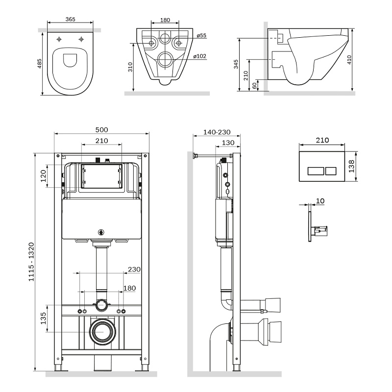 Инсталляция с унитазом и клавишей AM.PM Spirit 2.0 IS47051.701700 белый, синий, хром