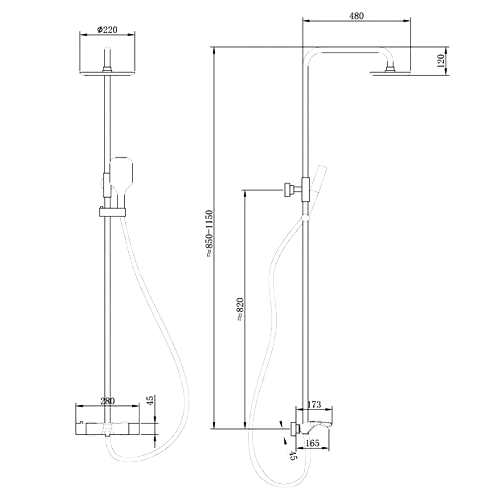 Душевая стойка ABBER Thermostat AF8516 с термостатом, хром