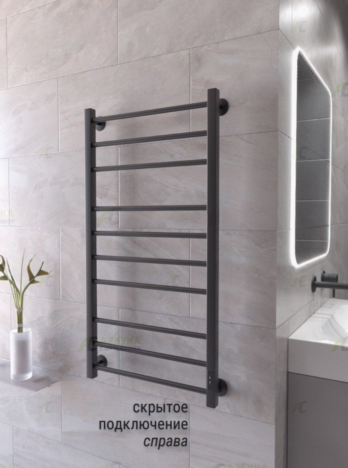 Полотенцесушитель электрический Маргроид В10 P100х50 см правое подключение, черный