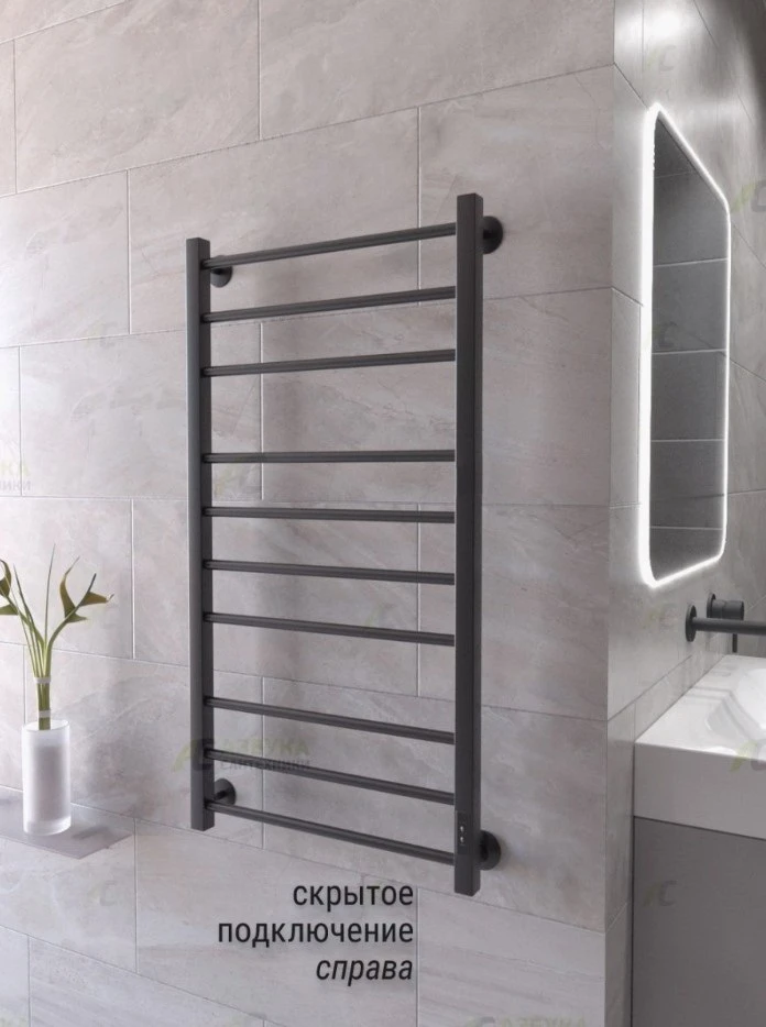 Полотенцесушитель электрический Маргроид В10 P100х50 см правое подключение, черный