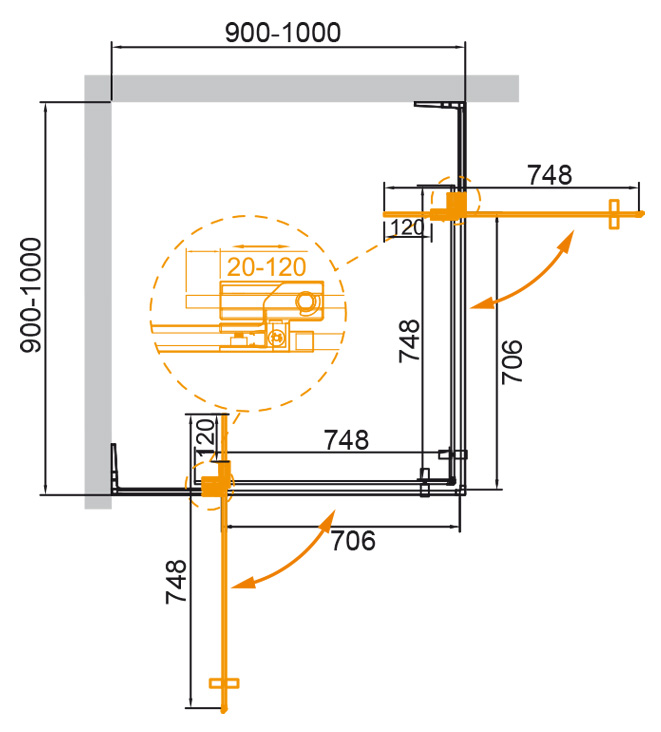 Душевой уголок Cezares Slider 100x100см SLIDER-A-2-90/100-BR-NERO профиль черный, стекло бронза