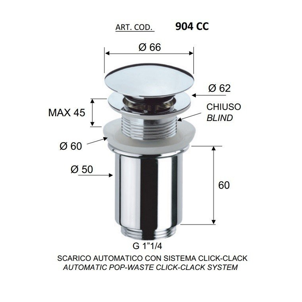 Донный клапан для раковины Remer RR905 CC с переливом, хром