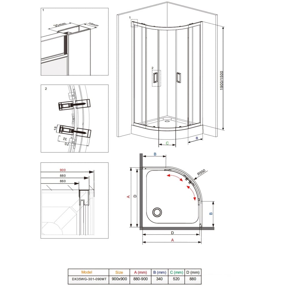 Душевой уголок Damixa Skyline 90х90см DX35WG-301-090MT профиль хром, стекло прозрачное