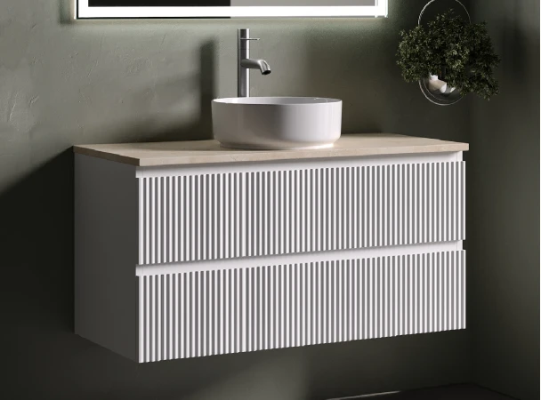 Тумба с раковиной Sancos Snob R 100 с бежевой столешницей, белая