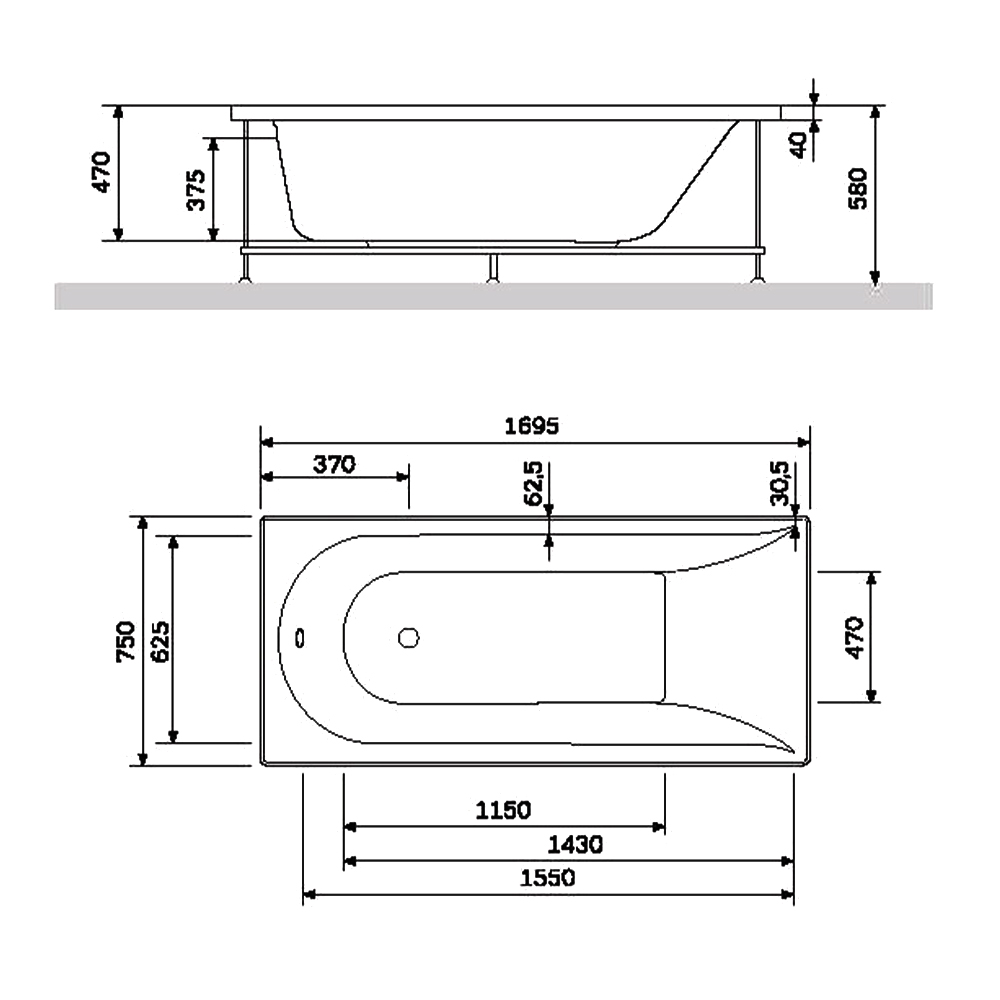 Каркас для ванны AM.PM Spirit W72A-170-075W-R2 Серый