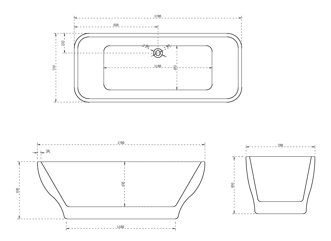 Акриловая ванна ABBER 170x70 AB9220 белая глянцевая