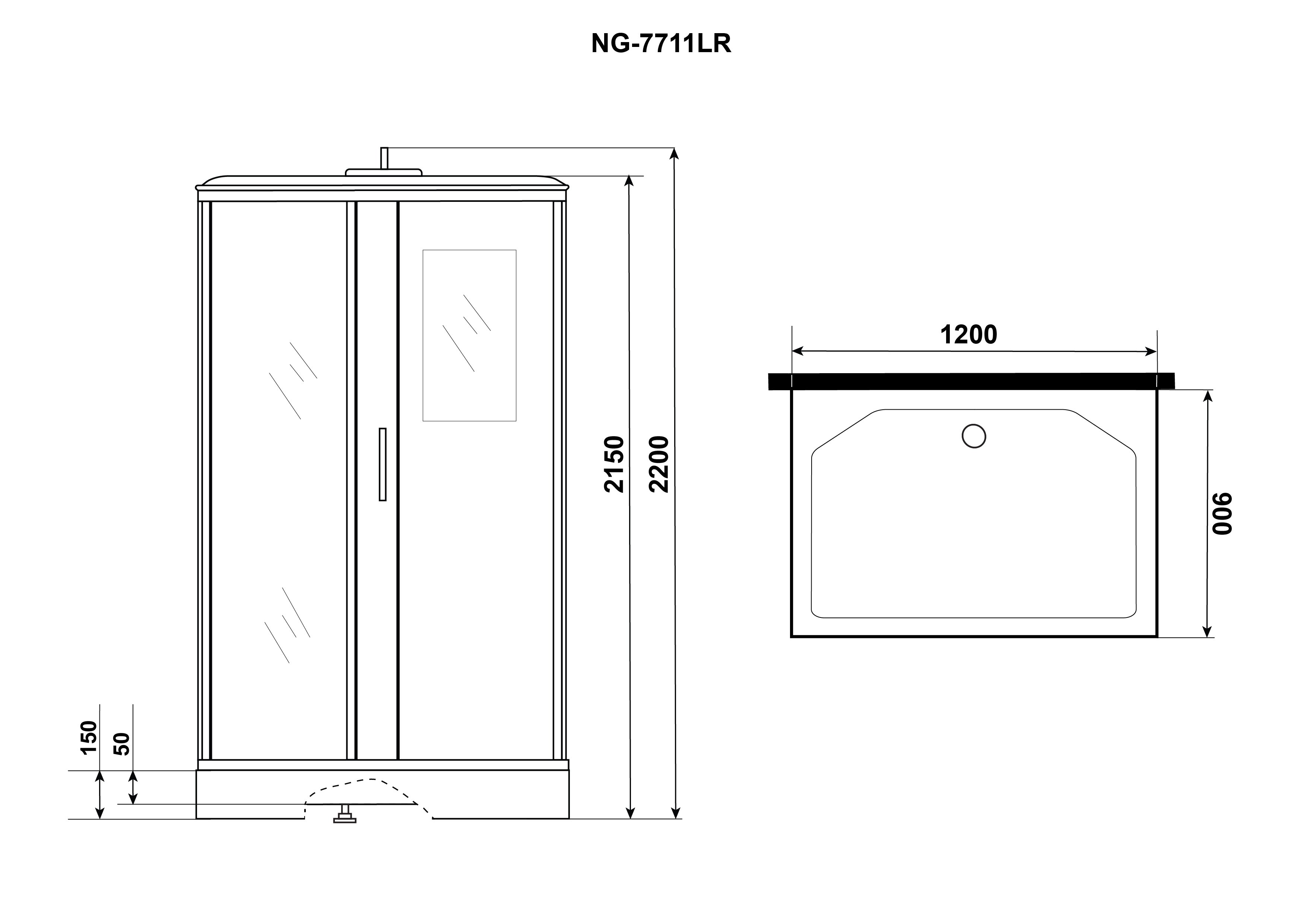 Душевая кабина Niagara Luxe 120х90см NGL-7711W R профиль серебро