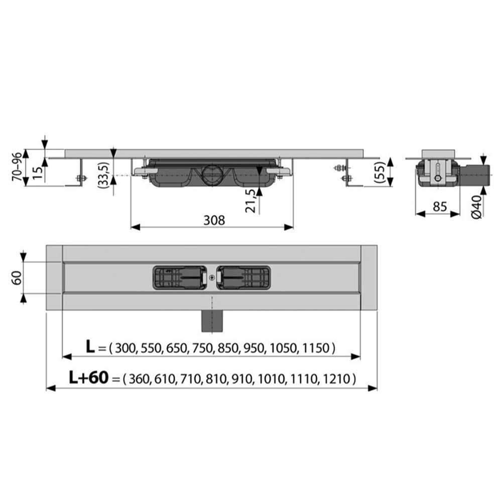 Душевой лоток AlcaPlast APZ101 750 с опорами, хром