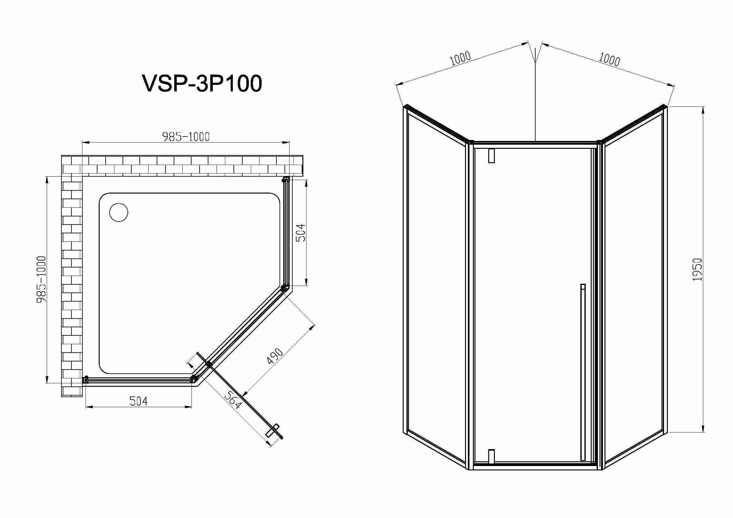 Душевой уголок Vincea Penta 100х100см VSP-3P100CLB профиль черный, стекло прозрачное