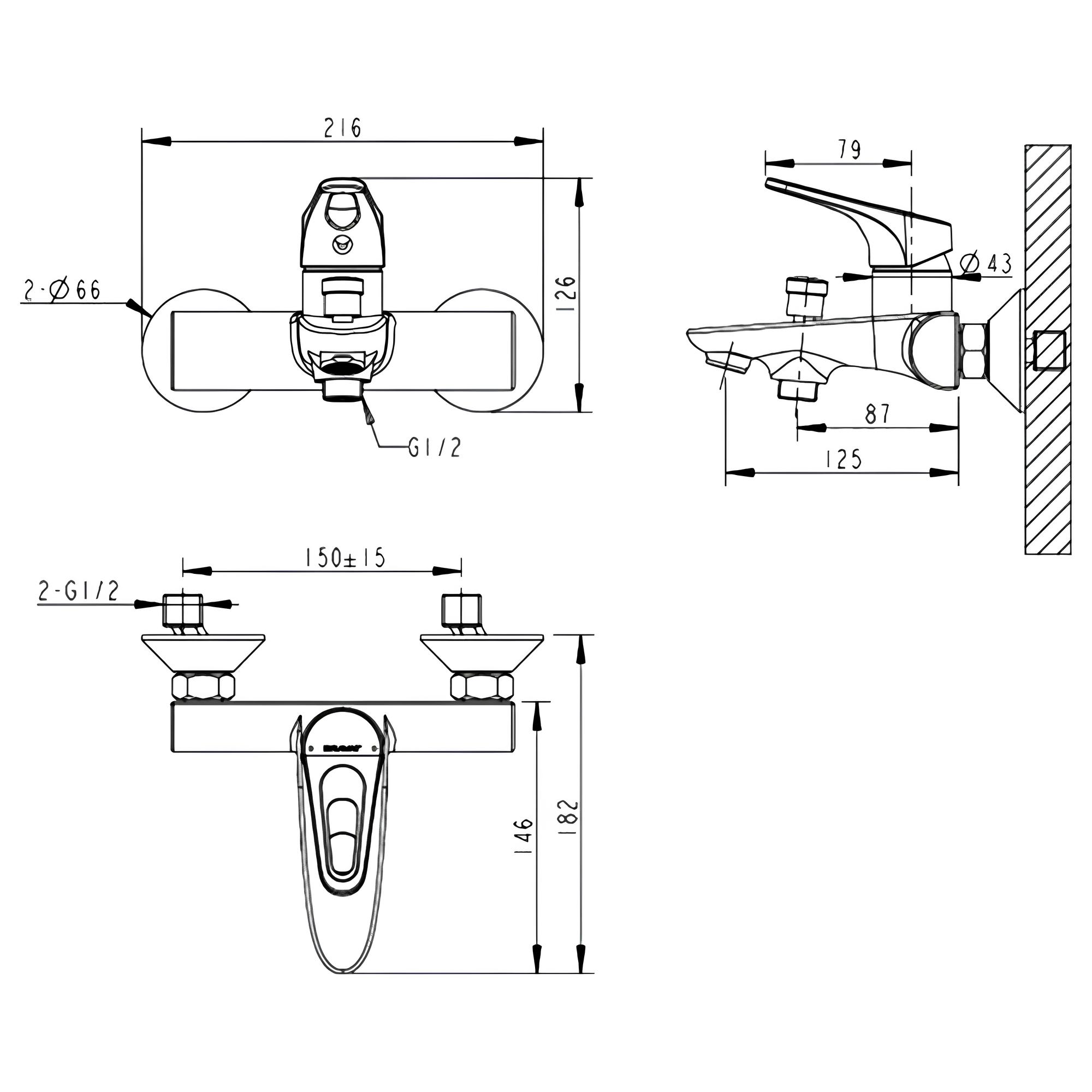 Смеситель для ванны с душем Bravat Drop-D F648162C-B-RUS хром