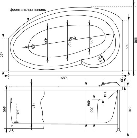 Акриловая ванна Aquanet Jersey 170x90 L 00205405 белая глянцевая