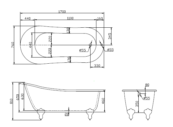 Акриловая ванна BelBagno 170x76x81 BB06-170 белая глянцевая