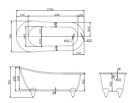 Акриловая ванна BelBagno 170x76x81 BB06-170 белая глянцевая