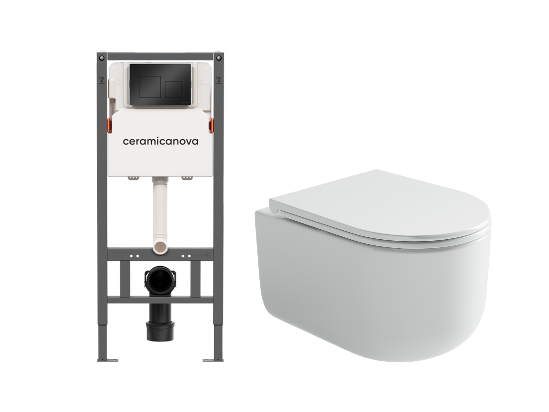 Комплект инсталляции Ceramica Nova CN121002MB с унитазом CN4006, кнопка черная матовая