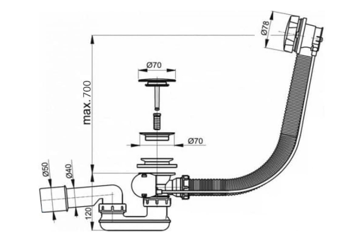 Слив-перелив для ванны Aquanet V55R 00264949 хром