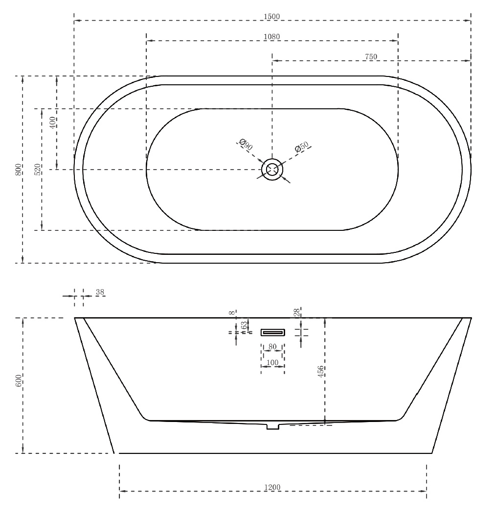 Акриловая ванна ABBER 150x80 AB9203-1.5 белая глянцевая