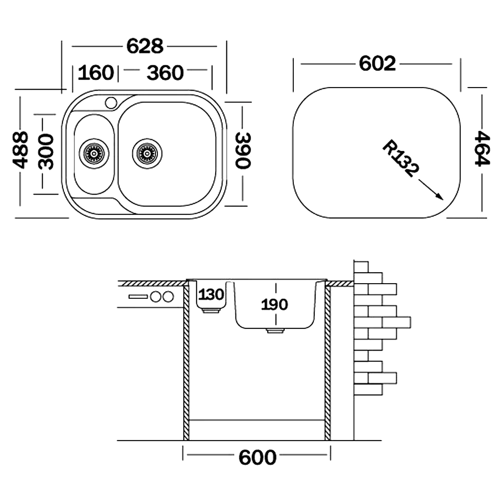 Кухонная мойка Ukinox 63х49см GAL628.488 15GT8K 1R хром