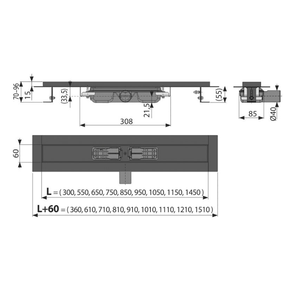 Душевой лоток AlcaPlast APZ101BLACK-650 с опорами, черный