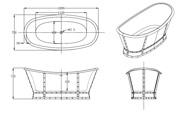 Акриловая ванна BelBagno 168x78x71 BB33-CF36 белая глянцевая