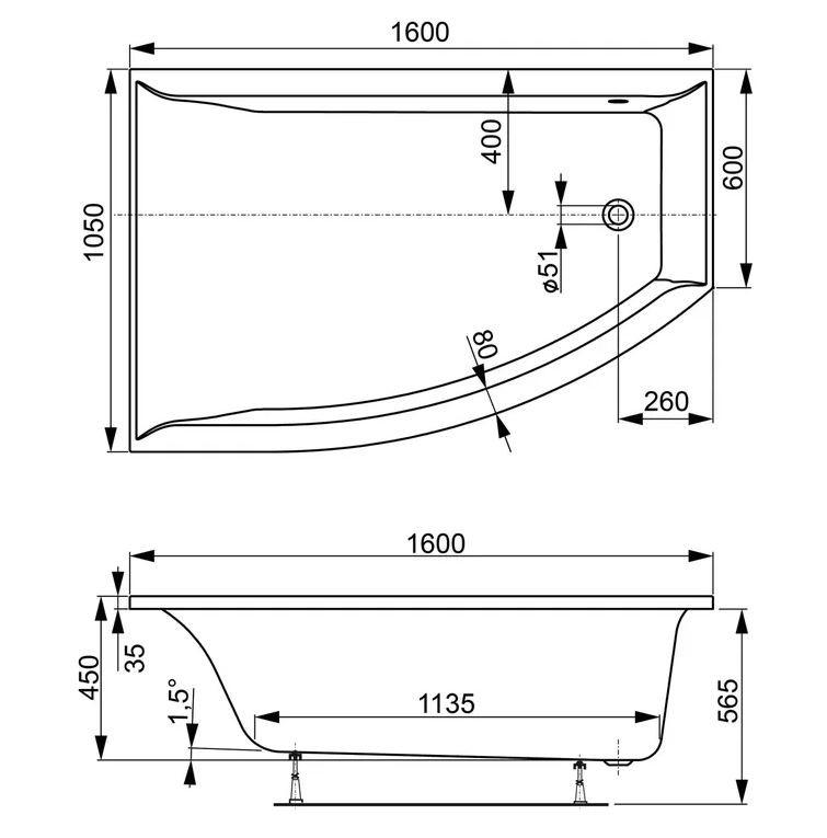 Акриловая ванна Vagnerplast Veronela Offset 160x105 VPBA160VEA3LX-04 левая, белая глянцевая