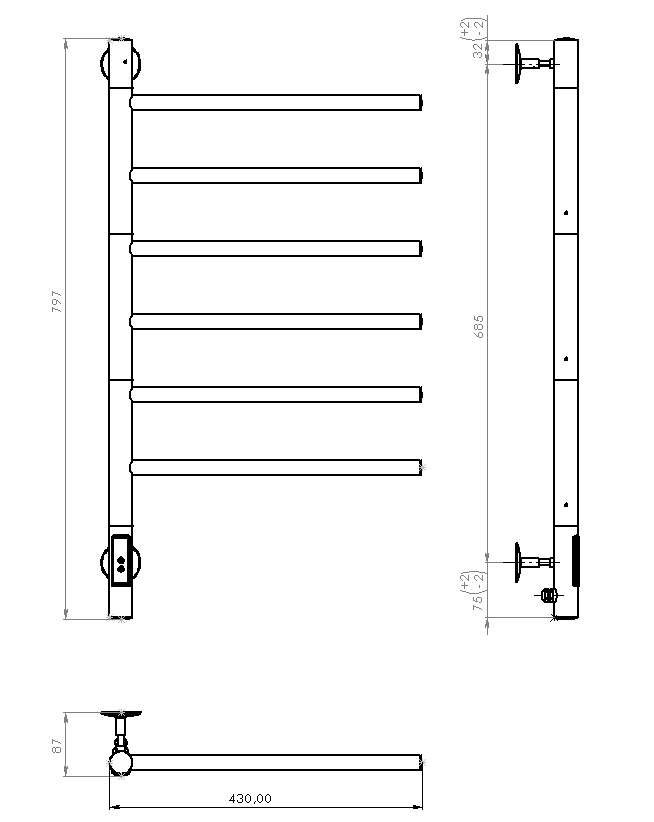 Полотенцесушитель электрический Vincea 43x60 см VTD-1S1CE хром