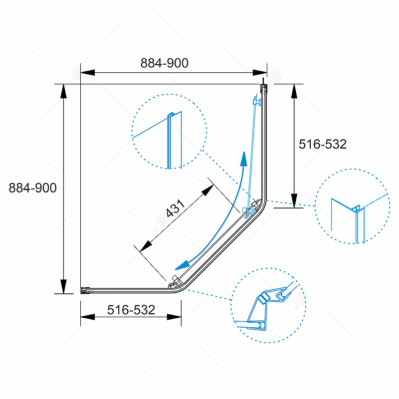 Душевой уголок RGW Passage PA-86B 90x90см 38088699-14 профиль черный, стекло прозрачное